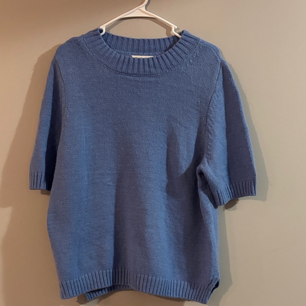 Marled Slate Blue Short-Sleeve Crewneck Sweater